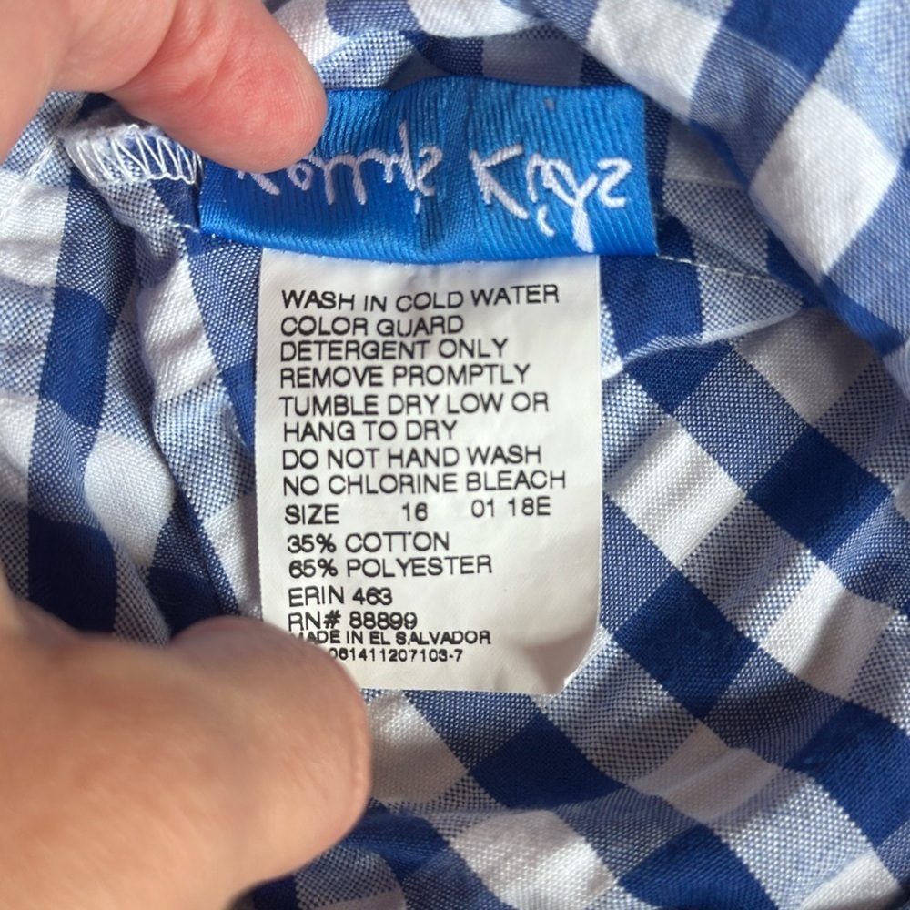 Kelly’s Kids Girls Blue Gingham Dress Size 16 Tie Waist Spaghetti Strap Dress - Picture 3 of 7